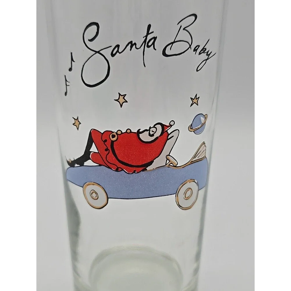 Pottery Barn Holiday Santa Baby Chilling On A Car Tumbler Highball Glass